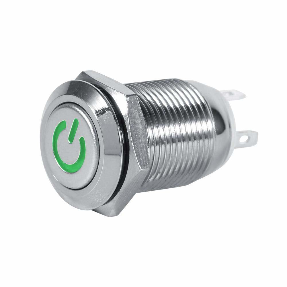 12mm ProMax PPS12005GPL Metal Push Button Switch Waterproof Latching Green