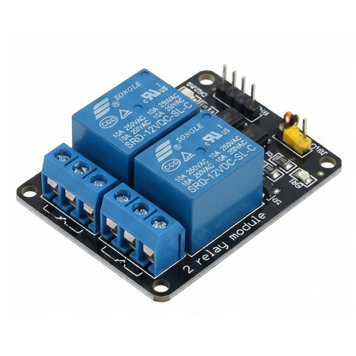 12V 2-Channel Relay Module with Optocoupler Isolation 10A 250VAC