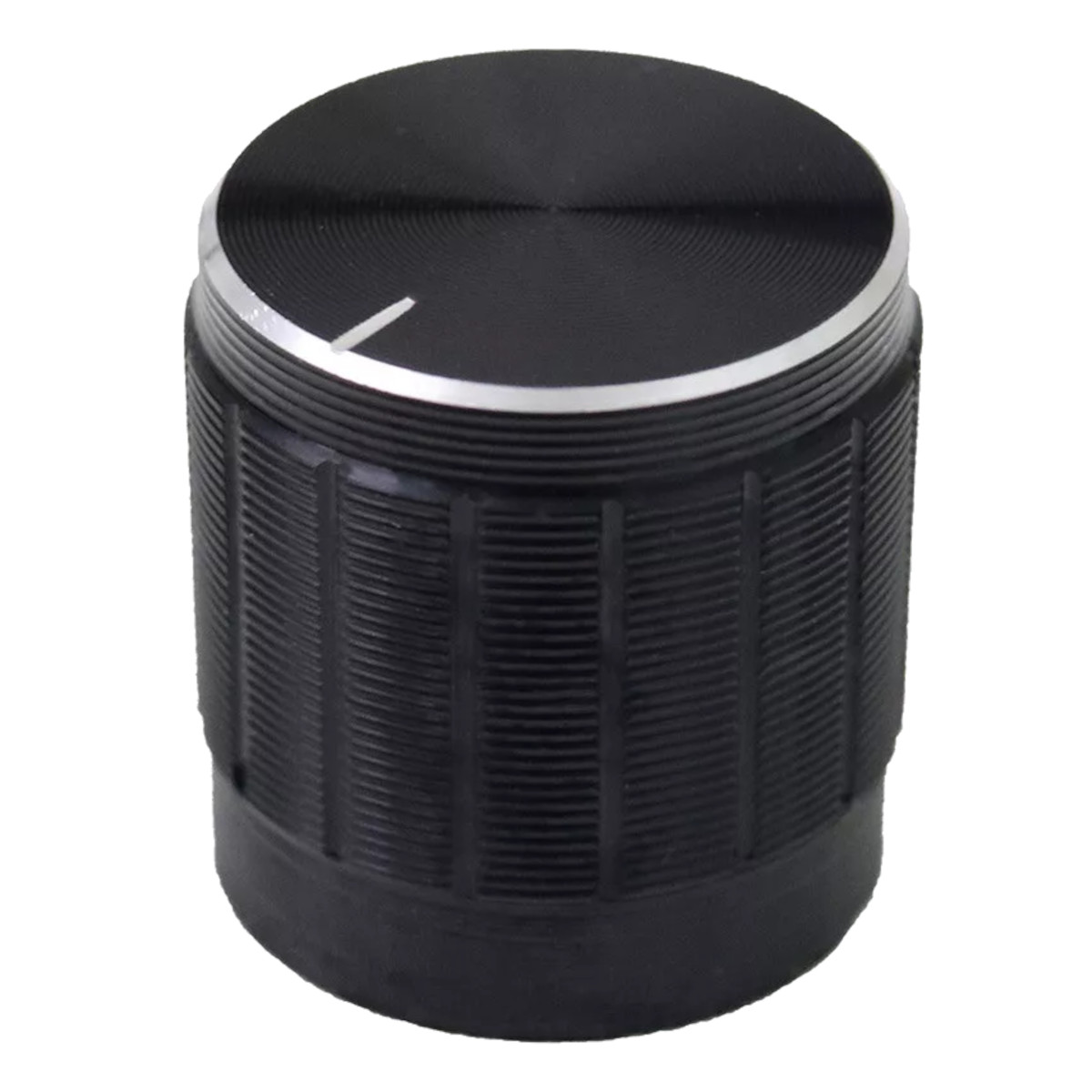15mm Black Aluminum-Style Potentiometer Knob - Push-Fit for 6mm Knurled/Splined Shaft