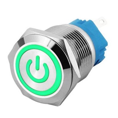 16mm ProMax PPS16240GPL Metal Push Button Switch Waterproof Latching Green Power Symbol