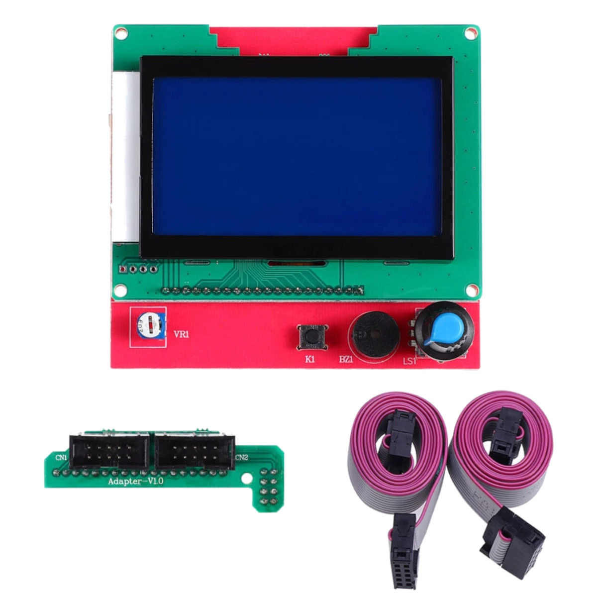 128x64 Full Graphic Smart LCD Controller Kit - with RAMPS 1.4 Adapter & Cables