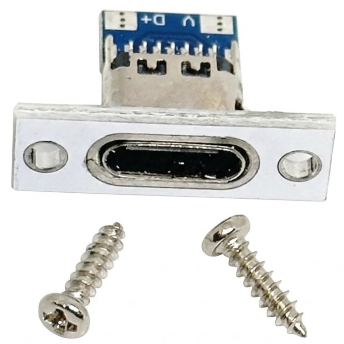 USB Type-C Female to 2-Pin Solder Type Panel Mount Connector with Mounting Screws