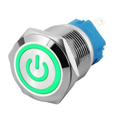 ProMax Metal Push Button Switch Waterproof (16mm, 5V, Green, Power Symbol, Latching)