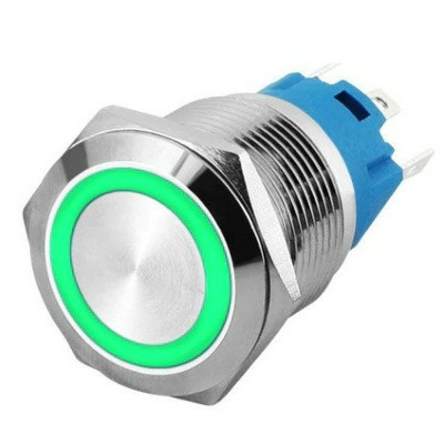 ProMax Metal Push Button Switch Waterproof (19mm, 5V, Green, Ring, Latching)