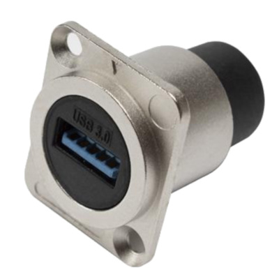 D-Type USB 3.0 Panel Mount Connector - Silver Metal Housing (Female to Female Pass-Through)