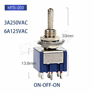 ProMax Toggle Switch 3 Position MTS-203  ( DPDT, ON-OFF-ON, 6Pin)