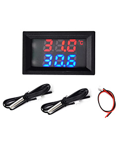 0.28 Inch Digital Display Voltmeter & Temperature Meter Panel Mount Indicator 4-30V DC Dual 1M NTC 10K 3950 Probe