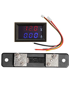 0.28 inch Dual Led DC0-100V 50A Voltage and Current Digital Display Panel Mount Ammeter With Shunt Red Blue