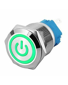 19mm ProMax PPS19024GPL Metal Push Button Switch Waterproof  Latching 12V-24V Green 