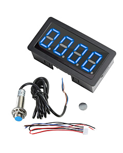Digital LED Tachometer RPM Speed Meter - 4-Digit Blue Display with Hall Proximity Sensor