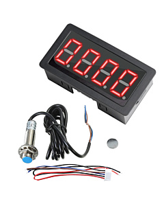 Digital LED Tachometer RPM Speed Meter - 4-Digit Red Display with Hall Proximity Sensor