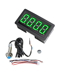 Digital LED Tachometer RPM Speed Meter - 4-Digit Green Display with Hall Proximity Sensor