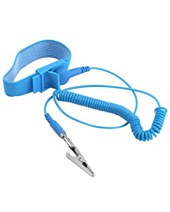ESD Anti-Static Wrist Strap - Adjustable Blue Band with Coiled Grounding Cable and Alligator Clip