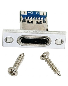 USB Type-C Female to 2-Pin Solder Type Panel Mount Connector with Mounting Screws