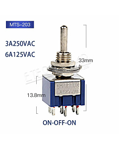 ProMax Toggle Switch 3 Position MTS-203   DPDT, ON-OFF-ON, 6Pin