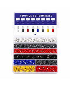 1800PCS E0508-E10-12 Wire Ferrule Crimping Terminal Kit - 8 Sizes 0.5mm² to 10mm² with Storage Box