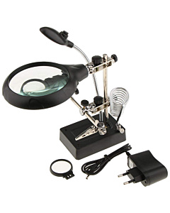 5-LED Helping Hand Soldering Station - 2.5X/7.5X/10X Magnifier & Iron Stand