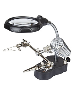 Helping Hand Soldering Station - Bifocal Magnifier, 2 LEDs & Iron Stand