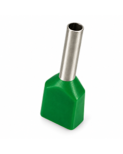 TE1010 Twin Insulated Bootlace Wire Crimp Ferrule 2x1.0mm² Green Lug 