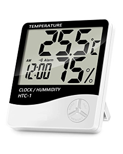 HTC-1 Digital Hygrometer Thermometer Humidity Meter With Clock LCD Display