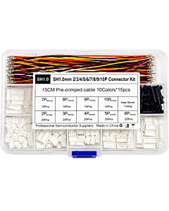 SH1.0mm JST Connector Assorted Socket Kit  3 to 12 Pin, Pre-Crimped Cables with Heat Shrink