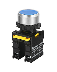 Promax LA155A 10A 22mm Flat Round Head Push Button Momentary Switch Blue 1NC 1NO IP65 