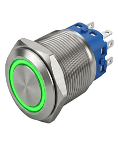 ProMax PPS22024GRL 22mm Waterproof Metal Push Button Switch Latching Green Ring LED 12V-24V