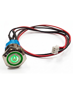 ProMax Pre-Wired Metal Push Button Switch Waterproof Latching 6V Green LED Power Symbol (300mm Cable with 3-Pin JST Connector)