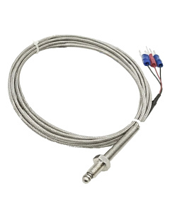 PT100 Temperature Sensor - 3-Wire RTD, 2m Braided Cable M6 Screw Probe with Spring