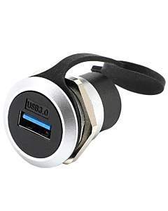 Round USB 3.0 Panel Mount Connector - 22mm Silver Metal Body with Waterproof Cover