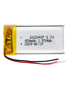 3.7V 420mAh LiPo Battery (602040) - Rechargeable Lithium Polymer Cell with Protection PCB