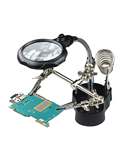 PCB Helping Hand with Magnifier & Soldering Iron Stand LED Light Third Hand