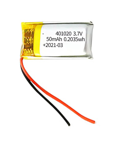 3.7V 50mAh LiPo Battery (401020) - Ultra-Micro Lithium Polymer Cell with Protection PCB