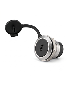 USB Type-C Round Pass-Through Coupler Panel Mount 24mm Cutout Silver / Black