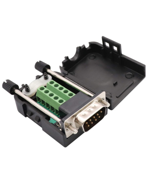 DB9 Male to 9-Pin Screw Terminal Breakout Board with Case - Solderless RS232 Adapter