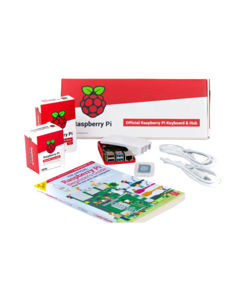 Raspberry Pi 4 Desktop Kit Components, Official Raspberry Pi Keyboard and Mouse Red White, Pi 4 Model B 4GB Board, Raspberry Pi Official Power Supply, Complete Pi 4 Desktop Setup
