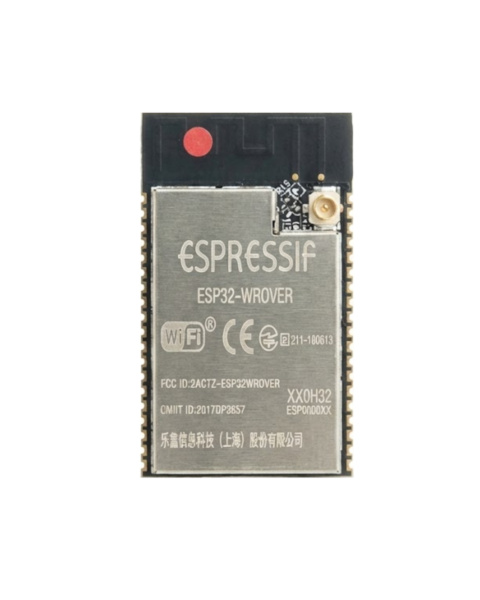 ESP32-WROVER-IPEX 4MB Module Front View, ESP32 IPEX U.FL Antenna Connector Detail, ESP32 WROVER Bottom Pinout, ESP32 WROVER Module Dimensions, ESP32 WROVER wired to external antenna