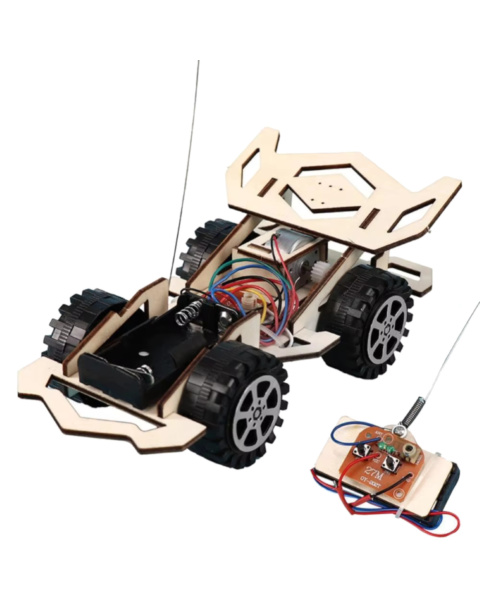 RC Wooden Racing Car With Wireless Remote Control Unassembled DIY Kit