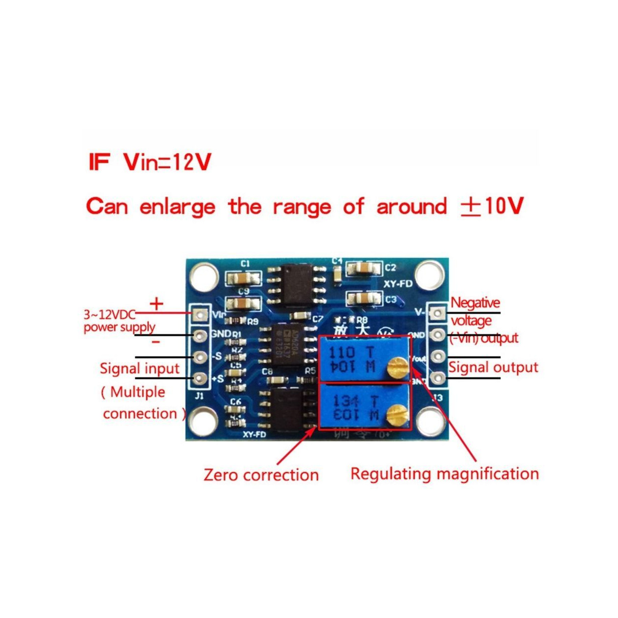 Microvolt MV Voltage Amplifier Signal Instrumentation Board AD620 ...