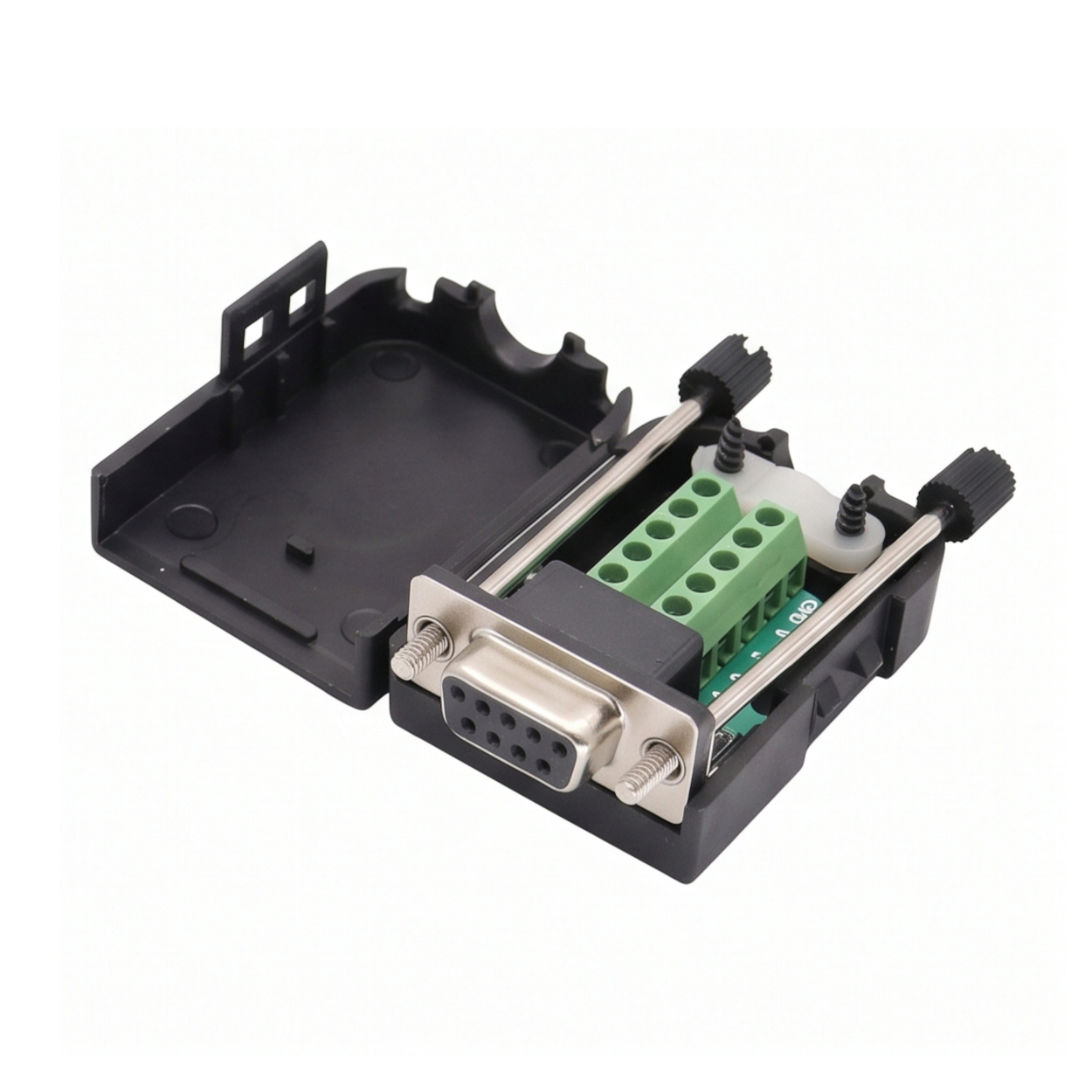 DB9 Female to 9-Pin Screw Terminal Breakout Board with Case - Solderless RS232 Adapter