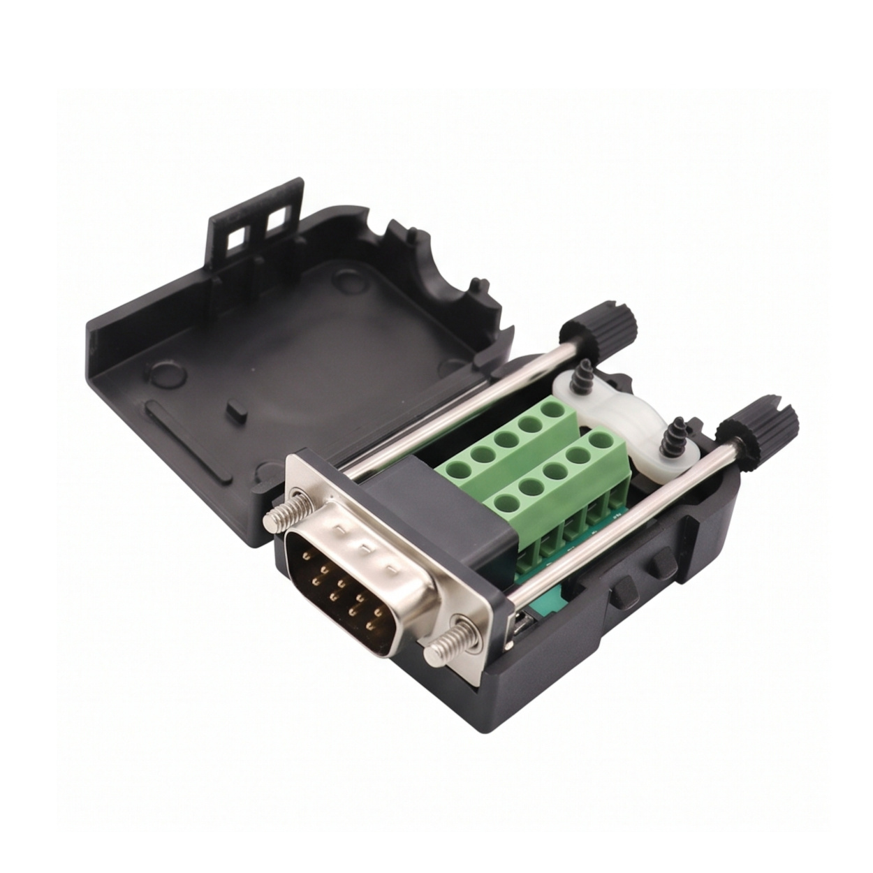 DB9 Male to 9-Pin Screw Terminal Breakout Board with Case - Solderless RS232 Adapter