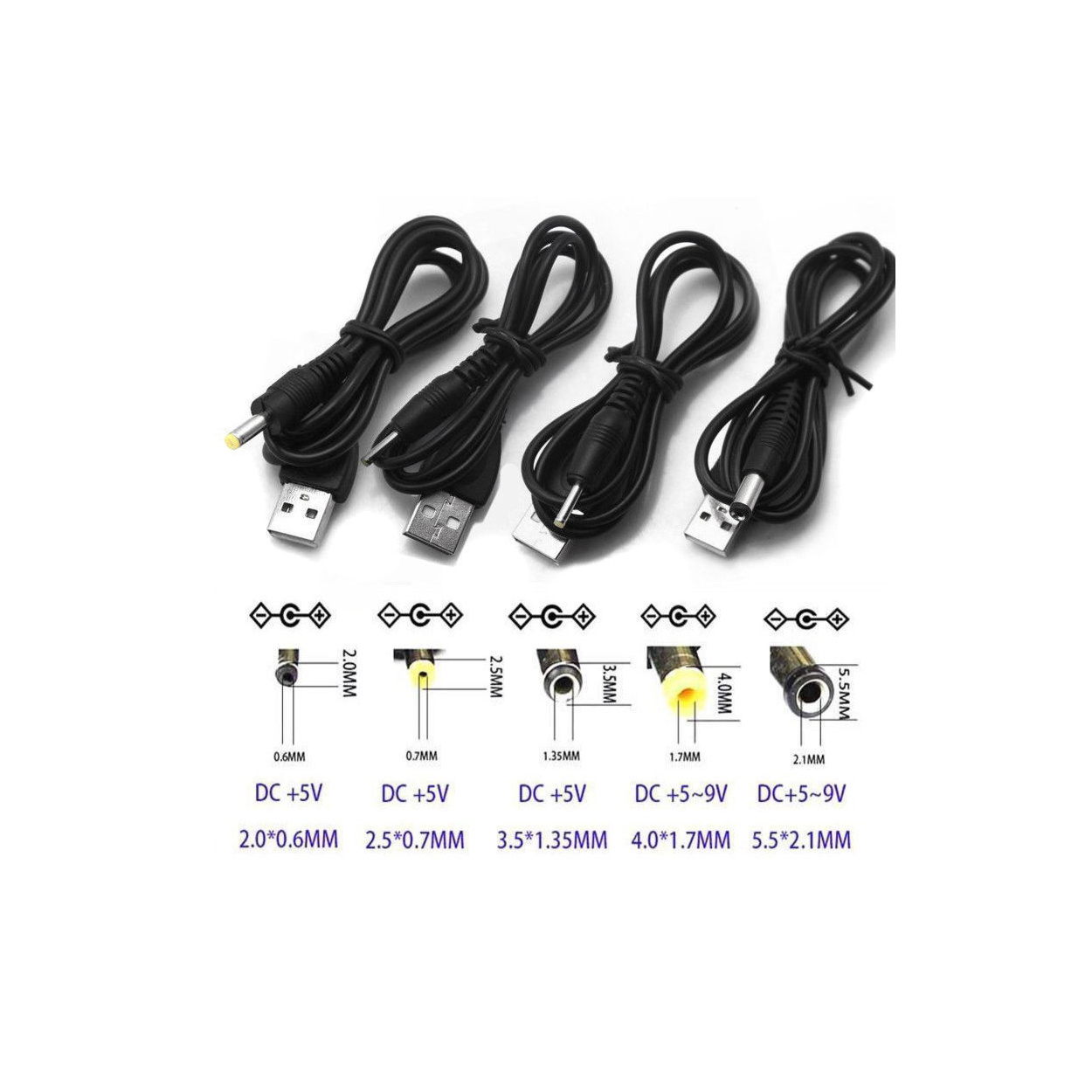 USB to DC Adapter Cable X mm 1m length