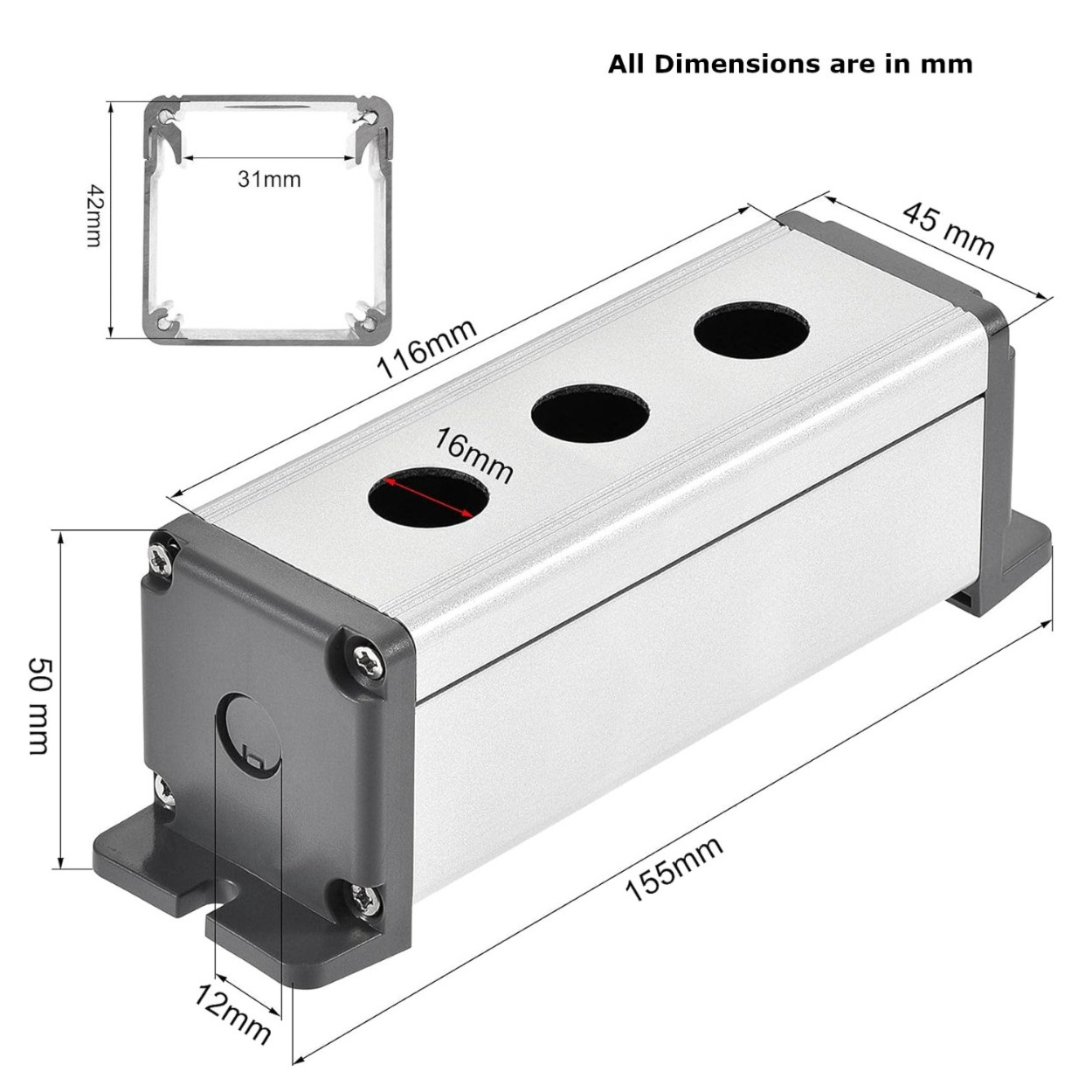Probots Promax 16mm 3-Hole Push Button Metal Switch Box Control