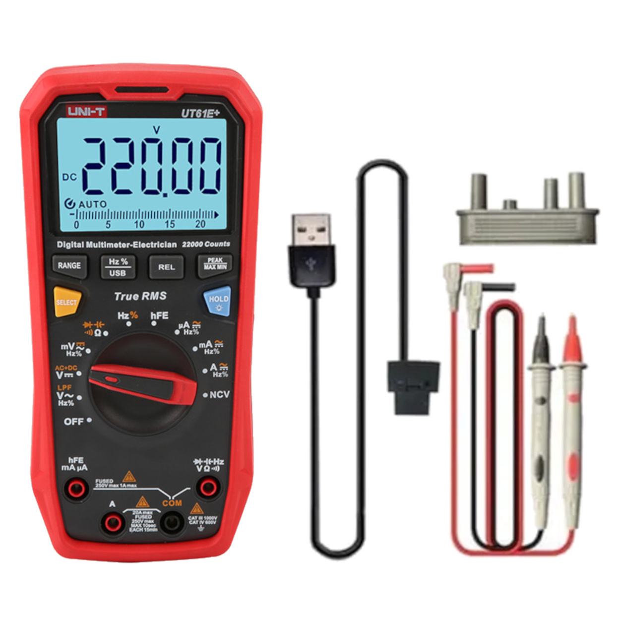 UNI-T UT61E+ Digital Multimeter - 22,000 Counts, True RMS, USB Data Interface