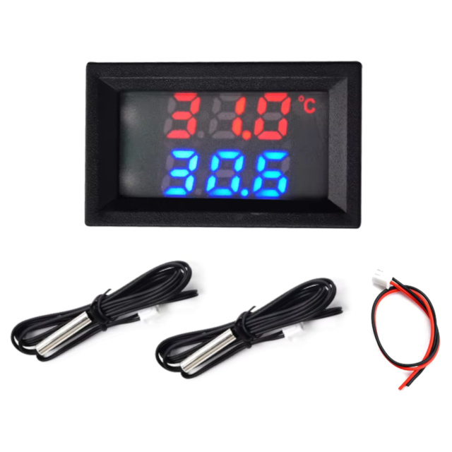 0.28 Inch Digital Display Voltmeter & Temperature Meter Panel Mount Indicator 4-30V DC Dual 1M NTC 10K 3950 Probe