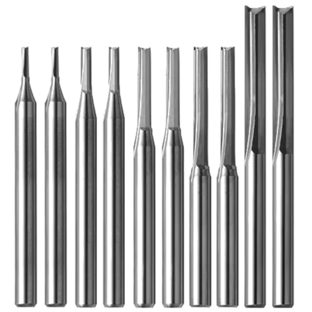 10pcs MechX 2-Flute Straight Engraving Bits Kit Set 1 1.5 2.0 2.5 3.175mm Bit 3.175mm Shank CNC End Mill