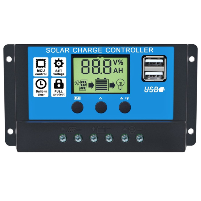 12V/24V 10A PWM Solar Charge Controller Intelligent Digital LCD Battery Charger Dual USB Output