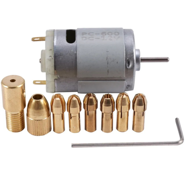 12V DC 500mA Mini Drilling Motor with 6pcs Chuck Drill Collet Bits 0.5-3.2MM Electric PCB Tool Set
