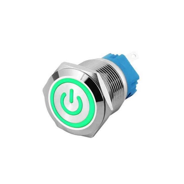 16mm ProMax PPS16240GPL Metal Push Button Switch Waterproof Latching Green Power Symbol