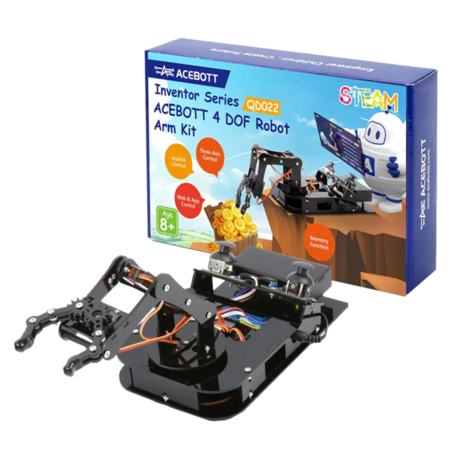 ACEBOTT 4 DOF Smart Robot Mechanical Arm Programming With ESP32 Wifi Controller & Joystick App Claw DIY Kit QD022